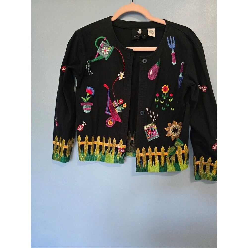 Michael Simon Black Embroidered Garden Kids Cardigan 10T *read